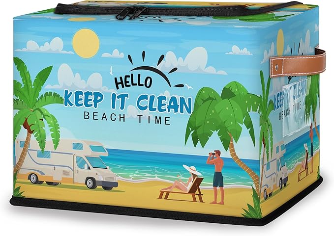 Rectangular Storage Baskets for Shelves - Waterproof Foldable Laundry Basket, Nursery Hamper, Reusable Toy Bin for Organizing Toys, Books, Clothes, Closet 14"x10.2" x10.4"(Beach)-Ruum Studio Home