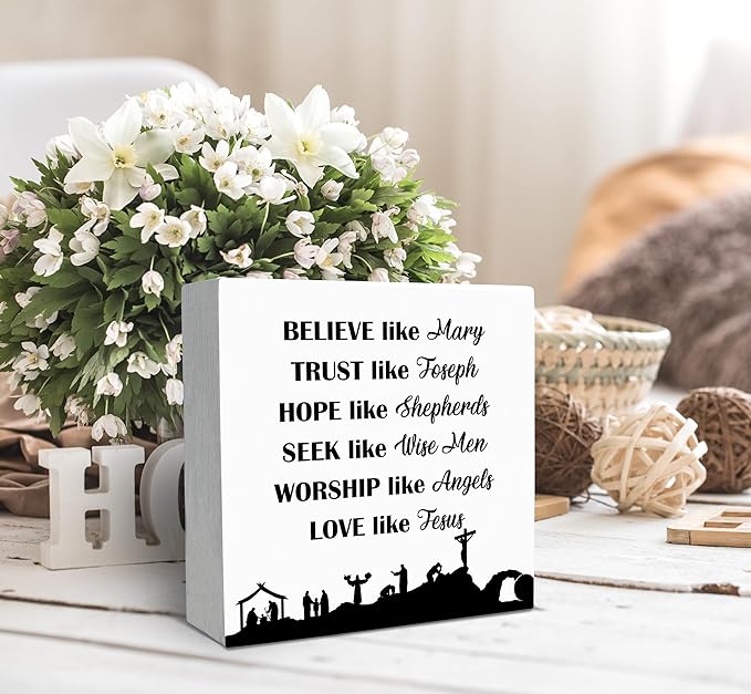 SRADMO Christian Signs for Home Decor, Inspirational Bible Verse Wood Box Sign Desk Decor, Bible Verse Decor, Christian Theme Wooden Block Box Sign Decoration for Home Office Shelf Table Decor-Ruum Studio Home