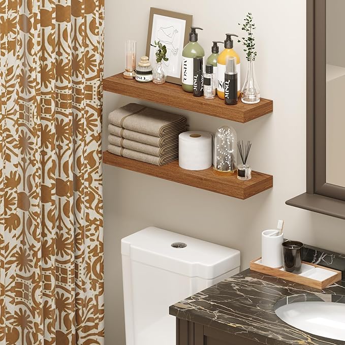BAMEOS 24x6 Wall Shelf, 2-Shelf Modern Oak Floating Shelf Set for Bedroom, Bathroom, Kitchen Storage-Ruum Studio Home