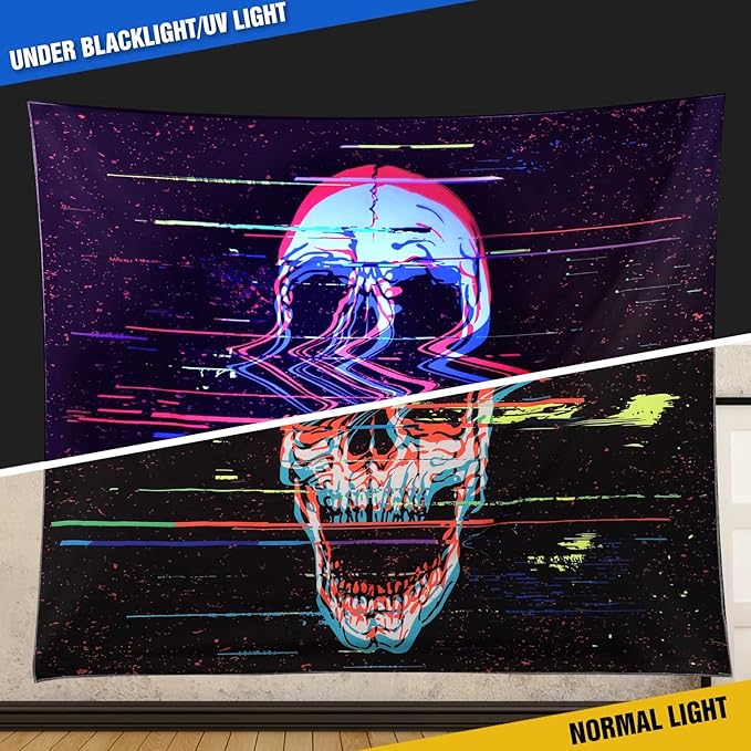 ADDWel Blacklight Skull Tapestry, Black Psychedelic Tapestry Glow In The Dark, UV Reactive Black Light Tapestries Posters Wall Hanging for Room Decor(50 * 60inches)-Ruum Studio Home