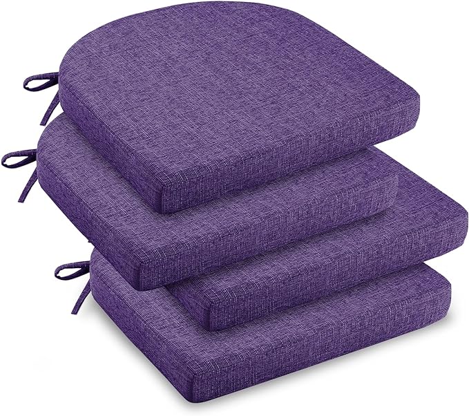 downluxe Indoor Chair Cushions for Dining Chairs, Soft and Comfortable Textured Foam Kitchen Chair Pads with Ties and Non-Slip Backing, 16" x 16" x 2", Purple, 4 Pack-Ruum Studio Home