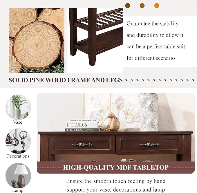 Solid Wood Console Table Sofa Tables with Drawers and Shelves Small Entryway Table for Living Room,Decorative,Foyer(42" Espresso)-Ruum Studio Home