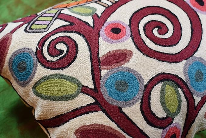 Lumbar Klimt Modern Pillow Cover | Cream, Multicolor Tree of Life, Birds, Floral Suzani Floral Pattern | 14" x 20" | 1 Count-Ruum Studio Home