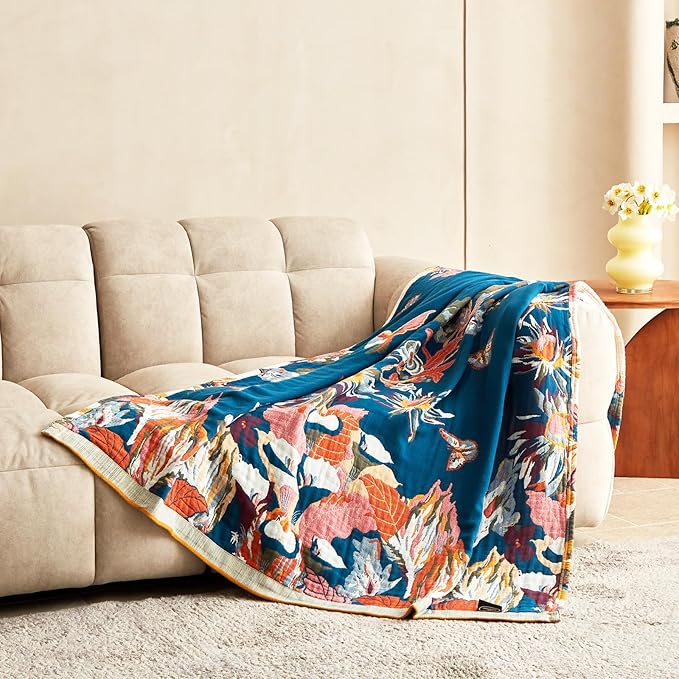 MSGKV Boho Throw Blanket for Couch and Sofa Cotton Cover for Living Room Floral Throw Cozy Blankets (D-Flower and Butterfly, 50" x 60"(Throw))-Ruum Studio Home