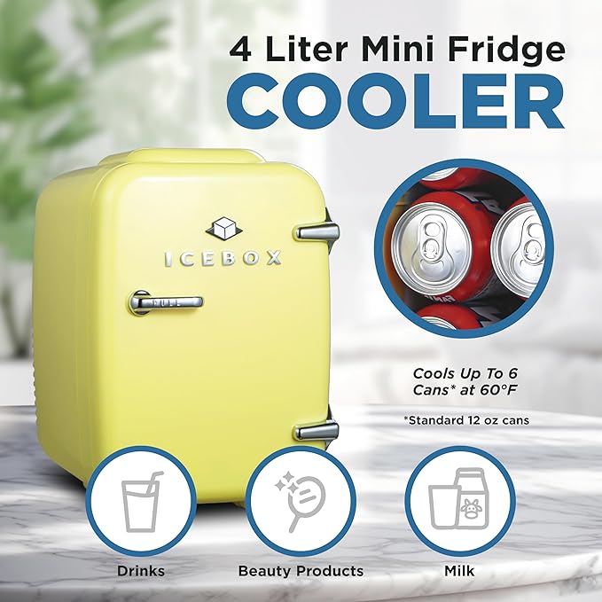 IBMF4SUN Fridge for Bedroom, Skincare, Portable Cooler & Warmer for Makeup, for Office & Home Refrigerator, Mini (4 L / 6-Can), Sun Yellow-Ruum Studio Home