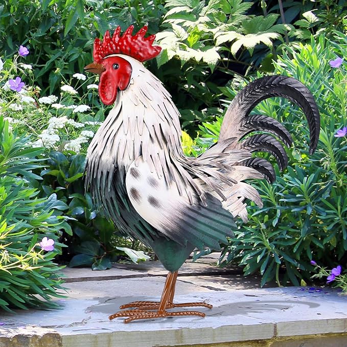 Rooster Garden Statue Sculpture Metal Chicken Yard Decor Outdoor Figurines Patio Backyard Decoration-Ruum Studio Home