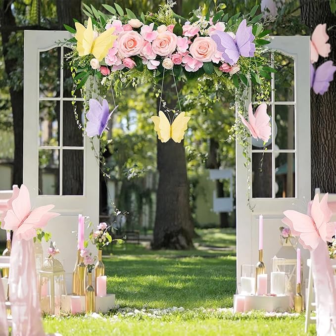 SUNBEAUTY Butterfly Party Decorations Hanging Butterfly Decorations 6Pcs Crepe Paper Garden 3D Butterflies Decor Pastel Paper Butterflies Decoration for Wedding Baby Shower Birthday Party Room Decor-Ruum Studio Home