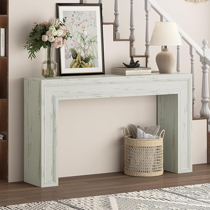 Rresyet 55 Inch Long Console Table, Sofa Table Behind Sofa, Wooden Entryway Table, Farmhouse Entryway Table for Entry, Hallway, Living Room (White)-Ruum Studio Home