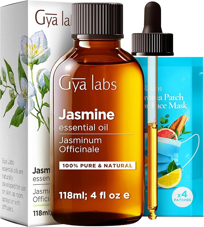 Gya Labs Jasmine Essential Oil for Diffuser - Huge 4 Fl Oz - 100% Pure Natural Jasmine Oil for Diffuser, Skin, Hair, Massages, Aromatherapy & Candle Making Scent-Ruum Studio Home