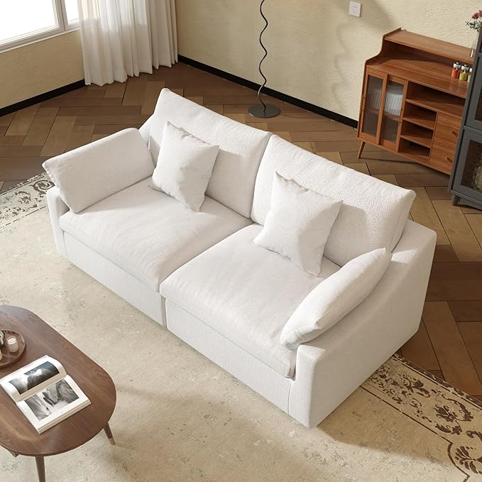 JACH Sectional Couches for Living Room, Cloud Sectional Couch with Deep Seat, Down Filled Modular Sofa, Covers Removeable & Washable,Love Seat Sofas Furniture for Living Room, White-Ruum Studio Home