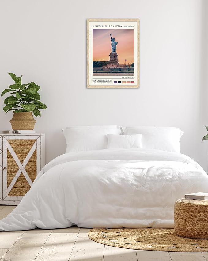 HesenDot Natural OAK Wood Framed City Wall Art,12x16in Famous Skyline Quality Canvas Wall Print,Classic Urban Landmark Wall Decor for Living Room, Bedroom,Office Gallery Set of 1-Ruum Studio Home