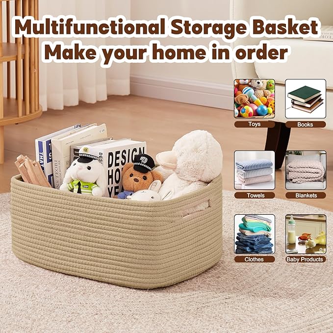 OIAHOMY Storage Basket for Shelves, Closet Cube Storage Bins Baskets for Clothes Blanket Towels, Baby Nursery, Toy Baskets Box, Woven Rope Basket, 17.72*12.99*7.87 IN, 2 Packs Jute Yellow-Ruum Studio Home