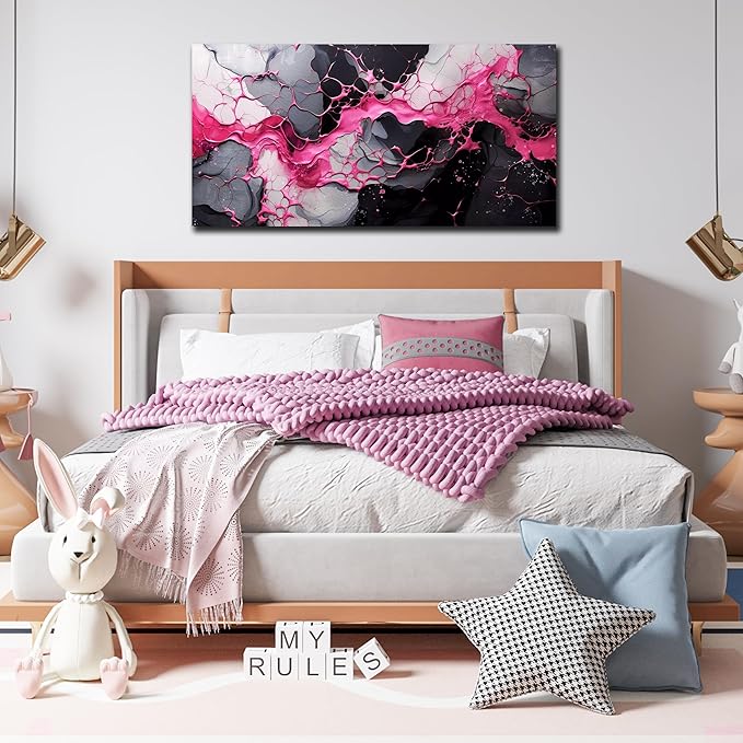 GUGIKA Pink Wall Art for Living Room, Abstract Canvas Wall Decor for Bedroom Decor, Modern Print Paintings, Size 24x48 Inches-Ruum Studio Home