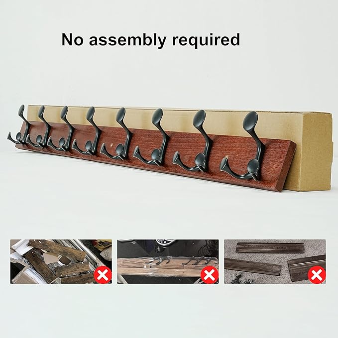 SKOLOO 43-Inch Cherry Wood Coat Rack Wall Mount with 8 Triple Hooks - Ideal for Family Entrances, Classrooms, and Pet Supplies Storage - Perfect Coat Hooks for Wall-Ruum Studio Home