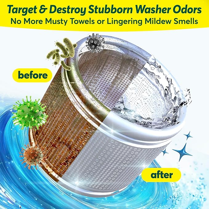 Cleanomic WashWizard Washing Machine Cleaner Tablets – Deep Cleaning Washer Cleaner for Front Load, Top Load & HE Machines – Removes Odor, Buildup & Limescale – Septic Safe, Non-Toxic, 6 Tablets-Ruum Studio Home