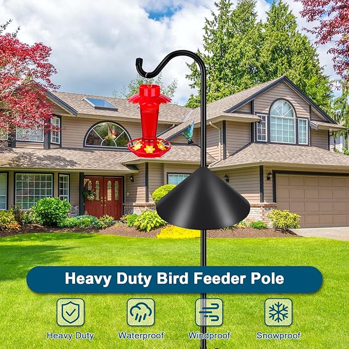 Gtongoko Bird Feeder Pole Squirrel Proof 92 Inch Shepherds Hook for Outdoor with Squirrel Baffles Adjustable Heavy Duty with 7 Prongs Base for Hanging Plants, Bird Feeders, Black-Ruum Studio Home