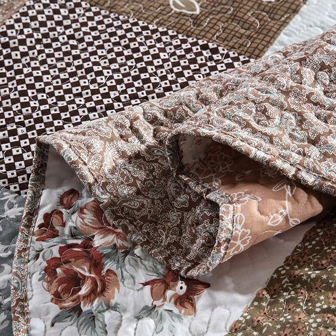 NEWLAKE Quilt Bedspread Sets-Checkered Floral Reversible Coverlet Set,King Size-Ruum Studio Home