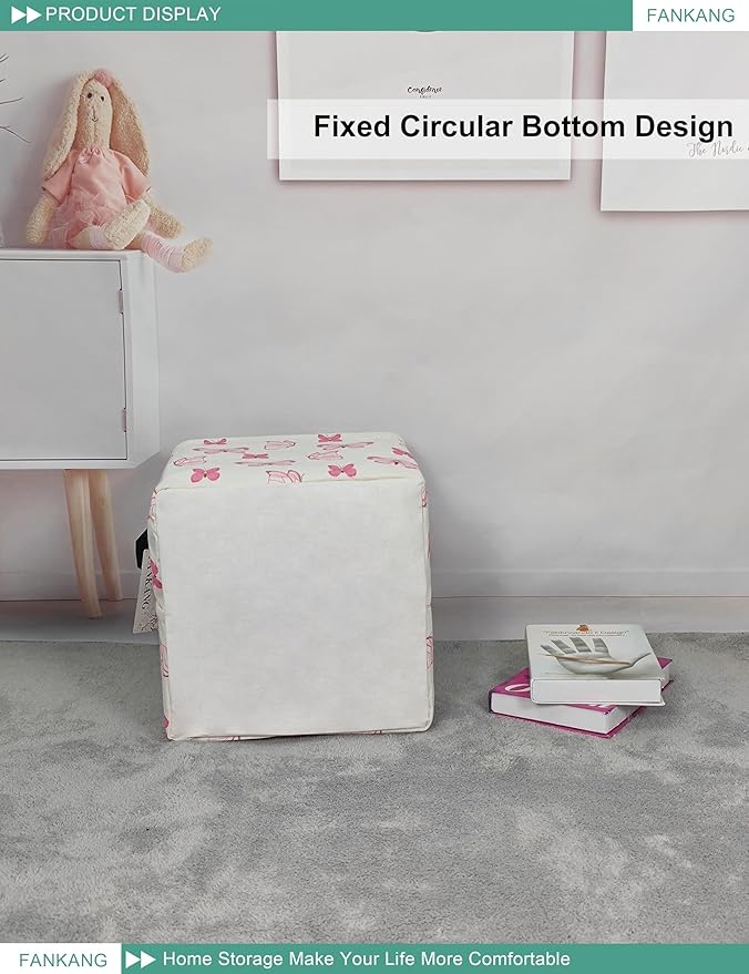 FANKANG Square Nursery Hamper Storage Bins Canvas Laundry Basket Foldable with Waterproof PE Coating Storage Baskets Gift Baskets for Children, Office, Bedroom, Clothes（Square-pink butterfly ）-Ruum Studio Home