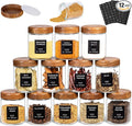 Yangbaga 12Pcs Glass Spice Jars with Labels-8oz Acacia Wood Lid Square Spice Containers,Seasoning Jars for Rack Cabinet Drawer,KitchenPantry Daily Use-Ruum Studio Home