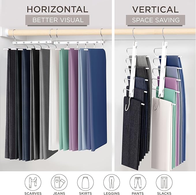 MORALVE Pants Hangers Space Saving - European Beechwood Scarf and Jean Hangers - Closet Organizer and Space Saver Pant Rack, Leggings Hanger, and Scarf Holder with 360° Swivel Hook (1 Pack)-Ruum Studio Home