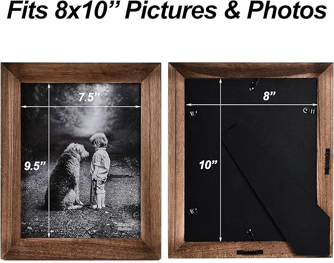 Yaetm-8x10 Picture Frame, Natural Solid Wood Photo Frame Display for Tabletop And Wall High Definition Glass Carbonized Black(2 pack)-Ruum Studio Home