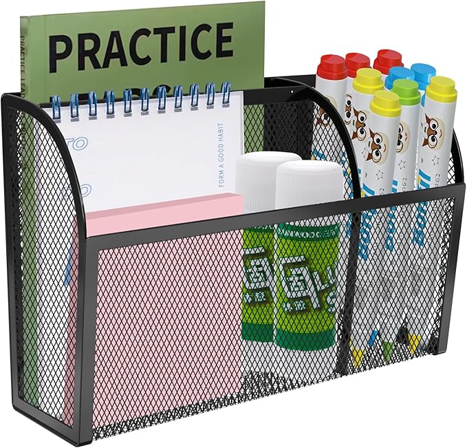Magnetic Pencil Holder-Magnetic Basket for Fridge 3-Grid Mesh Magnetic Pen Holder for Refrigerator, Extra Strong Magnets Mesh Marker Holder Locker Accessories Organizer for Whiteboard-Ruum Studio Home