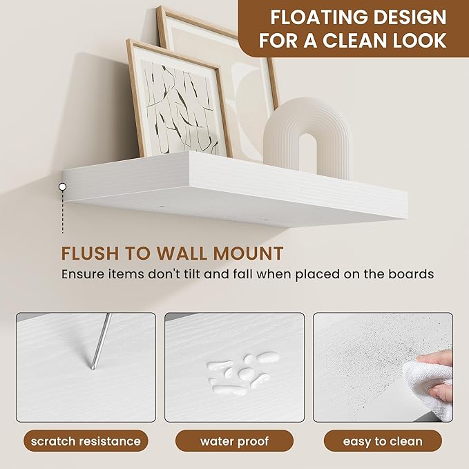 fuqing Floating Shelves for Wall, Bathroom Shelf Wall Mounted for Storage, Shelves with Invisible Bracket for Bedroom, Kitchen, Living Room, Farmhouse Small Book Shelf, 16 Inch Set of 2, White-Ruum Studio Home