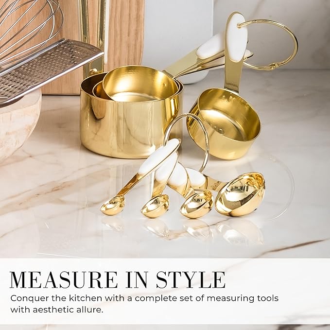 Styled Settings White and Gold Kitchen Utensils Set - 15-Piece BPA free, Non-Scratch, Utensils Set Includes White Silicone Cooking Utensils and Measuring Cups and Spoons-Ruum Studio Home