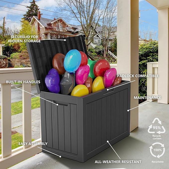 Vixzen 45 Gallon Resin Deck Box, Lockable Outdoor Storage Box for Patio Cushions Storage Furniture,Garden Tools, Pool Supplies, Weatherproof and UV Resistant-Ruum Studio Home