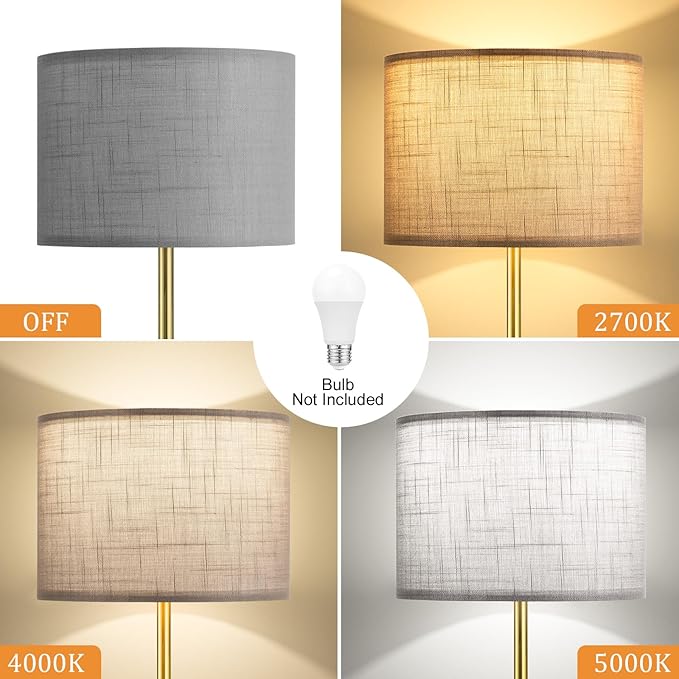 Ambimall 60'' Modern Floor Lamp with Shade, Tall Lamps for Living Room, Bedroom, Office, Dining Room, Linen Grey Shade with Brushed Gold Pole(Without Bulb)-Ruum Studio Home