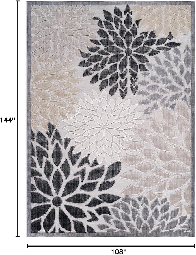 Beverly Rug Outdoor Rug 9x12 Large Modern Floral Tropical Area Rugs for Indoor and Outdoor Patio Easy to Clean Non Shedding Living Room Porch Garden Washable Outside Carpet (9 x 12 Beige)-Ruum Studio Home