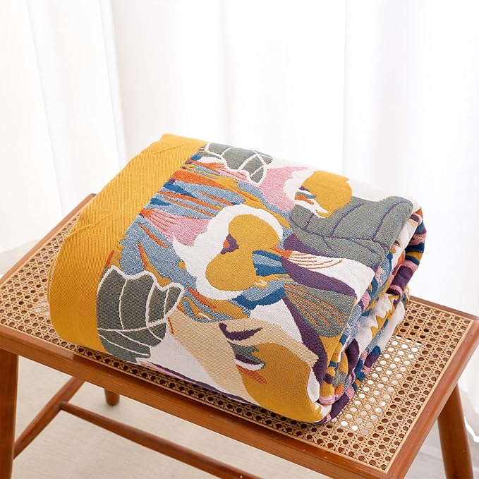 Snycler Boho Throw Blanket for Bed - 100% Cotton Ultra Soft Rustic Quilt - Watercolour Floral Printed Farmhouse Decor Bed Fall Blankets,80"×90" All Season Rustic Throw for Sofa Couch Chair-Ruum Studio Home
