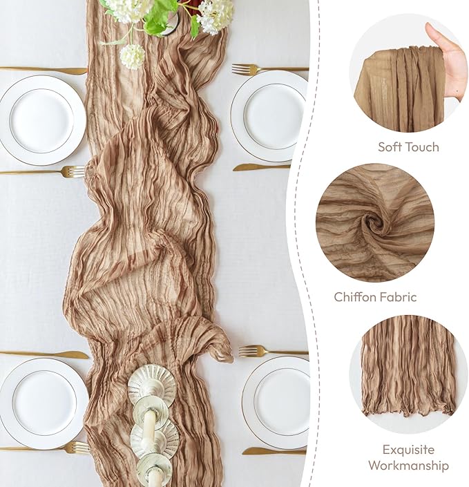 Sioloc Nude Cheesecloth Table Runner Fall Autumn Decor for Home 10ft Table Cloth for Tea Wedding Birthday Party Baby Bridal Shower Halloween Thanksgiving-Ruum Studio Home