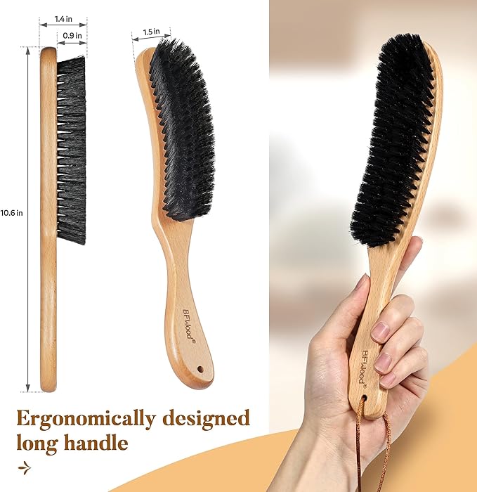 BFWood Clothes Brush - Boar Bristle Hat Brush Lint Brush for Suits, Cashmere, Wool, Velvet, Suede and Pet Hair - Large Beech Handle-Ruum Studio Home