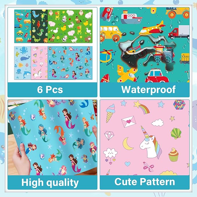 Unicorn Mermaid Kids Placemats Set of 6 Transport Dinosaur Plastic Table Mats Toddler Children Farm Ocean Animal Place Mats Washable Table Decoration for Indoor Outdoor Party Kitchen Dining-Ruum Studio Home