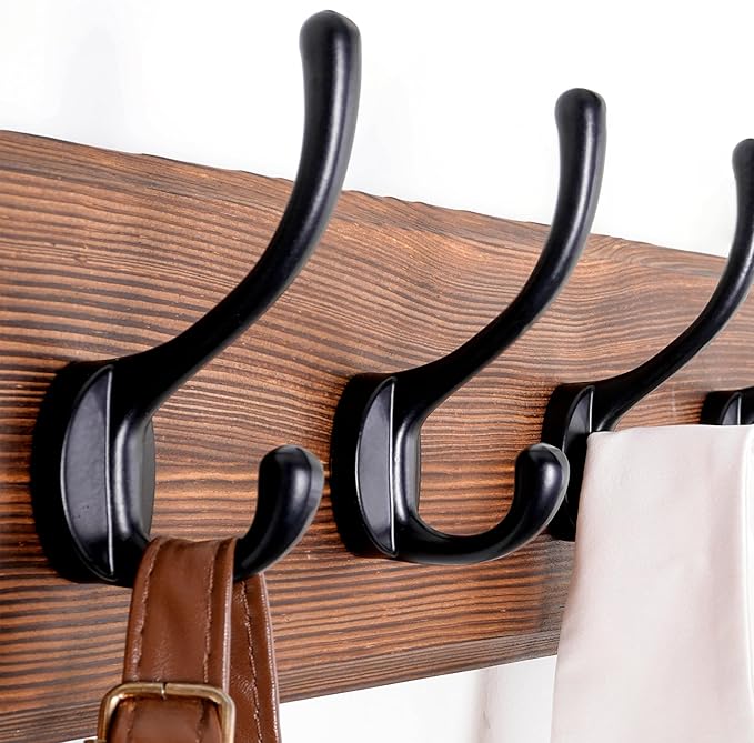 SKOLOO Rustic Wall Mounted Coat Rack, Case of 2, Pine Solid Wood Coat Hook Hanger - 5 Hooks for Hanging Clothes Robes Towels Coats-Ruum Studio Home