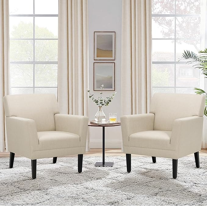 COLAMY Accent Chair Set of 2 for Living Room, Modern Upholstered Fabric Accent Armchair with Back, Soft Single Sofa Chair with Arms for Bedroom/Office/Reception Room, Oatmeal-Ruum Studio Home