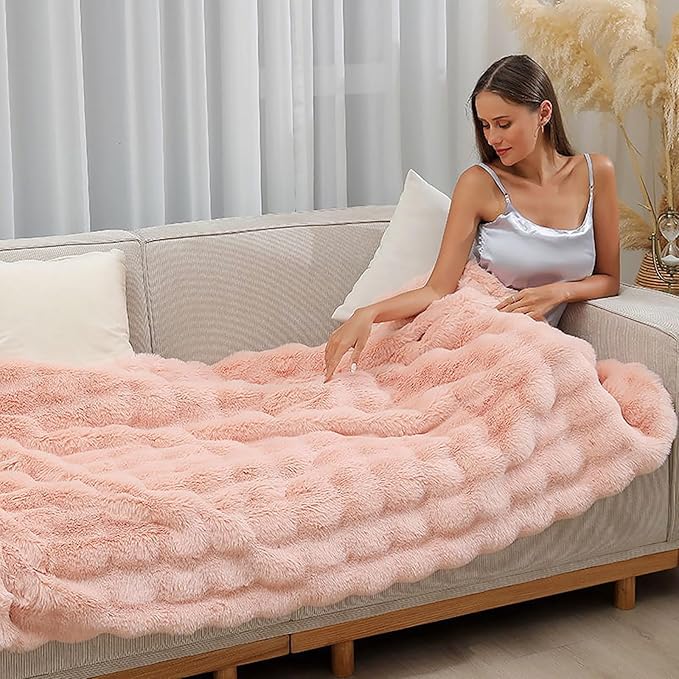 UKELER Large Fluffy Bed Blankets Throws Cozy Shaggy Faux Fur Blanket Soft Plush Thick Throw Blanket for Bed, Couch, Sofa, Office, Camping 60''x80'' Pink-Ruum Studio Home