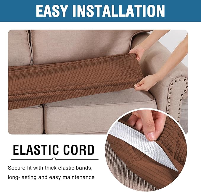 H.VERSAILTEX Super Stretch Individual Seat Cushion Covers Sofa Covers Couch Cushion Covers Slipcover Sets Thick Jacquard Textured Twill Fabric (1 Piece Chair Cushion Cover, Caramel)-Ruum Studio Home