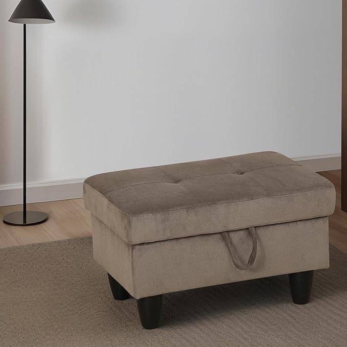Ottoman Rectangular Storage Ottoman Bench, Flannel Footrest Stool Footstool with Lid for Living Room, Bedroom, Entryway, Brown, 28.5"x19"x17.5"-Ruum Studio Home