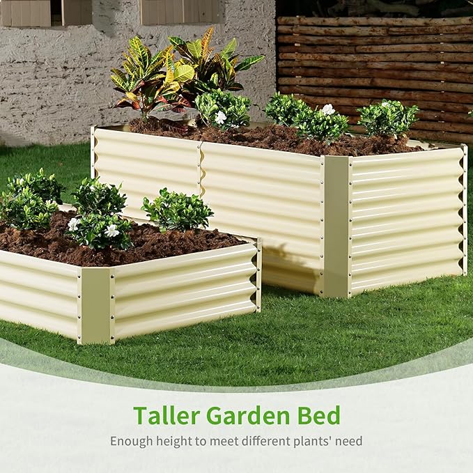 Land Guard 8×4×2ft Galvanized Raised Garden Bed, Planter Boxes Outdoor, Raised Garden Beds Outdoor for Vegetables, Flowers, Herbs, 479 Gallons, Cream Yellow…-Ruum Studio Home
