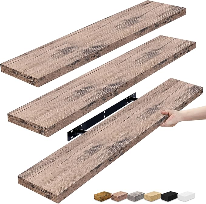 Sorbus Floating Shelves for Wall - 35 Inch Long Bathroom Shelves, Wall Decor for Bedroom, Kitchen, Living Room & Book Storage - Mounted Floating Shelf with Invisible Brackets (Mahogany, 3 Pack)-Ruum Studio Home