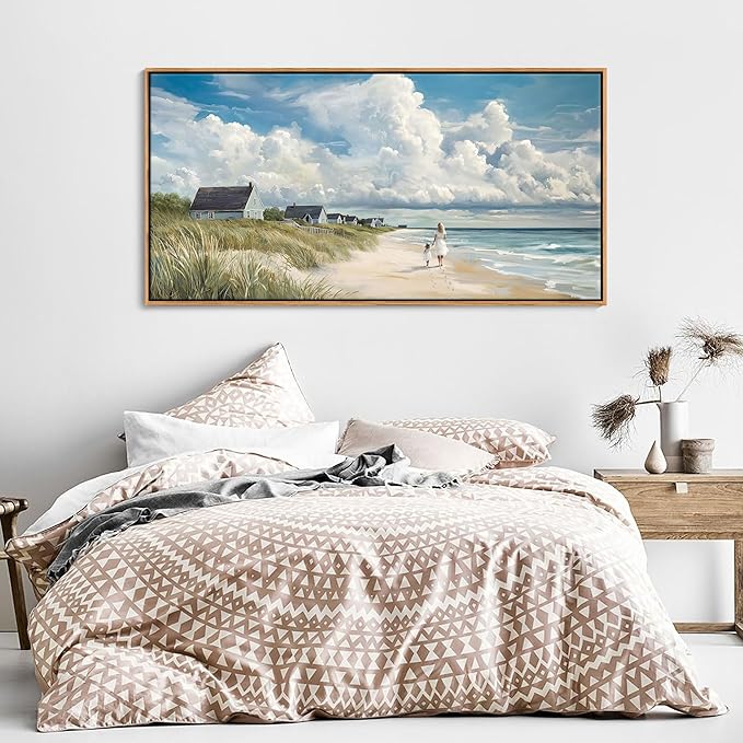 HGUAOA Coastal Canvas Wall Art - Large Landscape Wall Art for Living Room - Ocean and Beach Painting - Blue Artwork for Bedroom Decor - Above Bed Wall Pictures -Beach Theme Print Art-Ruum Studio Home