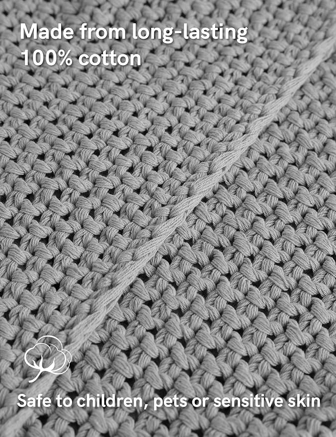 YnM Chunky Cotton Knit Throw Blanket, Cable Knit Throws for Bed Couch Sofa, Comfy & Relaxing, Decorative Piece for Farmhouse Modern Boho Rustic Scandinavian Chic Vibe, Moon Grey 60x80 Inches-Ruum Studio Home