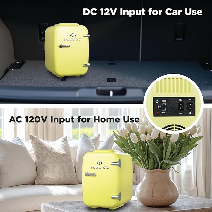 IBMF4SUN Fridge for Bedroom, Skincare, Portable Cooler & Warmer for Makeup, for Office & Home Refrigerator, Mini (4 L / 6-Can), Sun Yellow-Ruum Studio Home