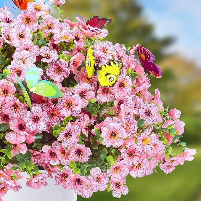 ‌20 Bundles Artificial Flowers for Outdoors‌ with 6 Faux Butterflies, UV Resistant ‌Fake Flowers‌ with Eucalyptus Leaves, ‌Artificial Plants Outdoor‌ for Patio Garden Porch Home Decor (Pink)-Ruum Studio Home
