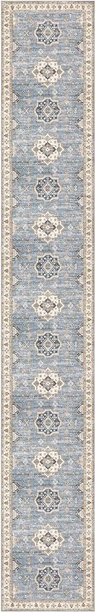 Washable 3x20 Runner Rug - Area Rugs Neutral Vintage Distressed Floral Farmhouse Boho Large Soft Floor Rug Indoor Carpet for Hallway Entryway Home - Blue-Ruum Studio Home