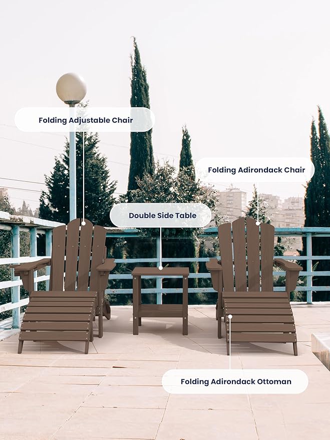 KINGYES Folding Adirondack Ottomans Set of 2 for Adirondack Chair, Brown-Ruum Studio Home