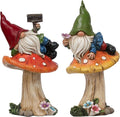TERESA'S COLLECTIONS Resin Statues for Yard, Set of 2 Cute Garden Gnomes on Mushroom Statues for Outdoor Patio Porch Lawn, Ideal Gift for Dad Mom Birthday, Outside Decor Housewarming Gifts, 6.7"-Ruum Studio Home