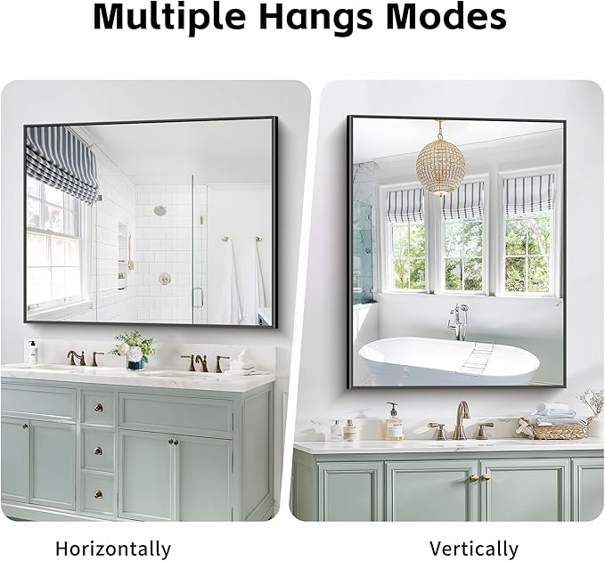 40x48inch Black Bathroom Mirror, Black Rectangle Mirror with Frame, Large Rectangular Wall Mirrors for Bathroom, Living Room, Hair Salon, Big Farmhouse Mirror Hang Horizontal/Vertical-Ruum Studio Home